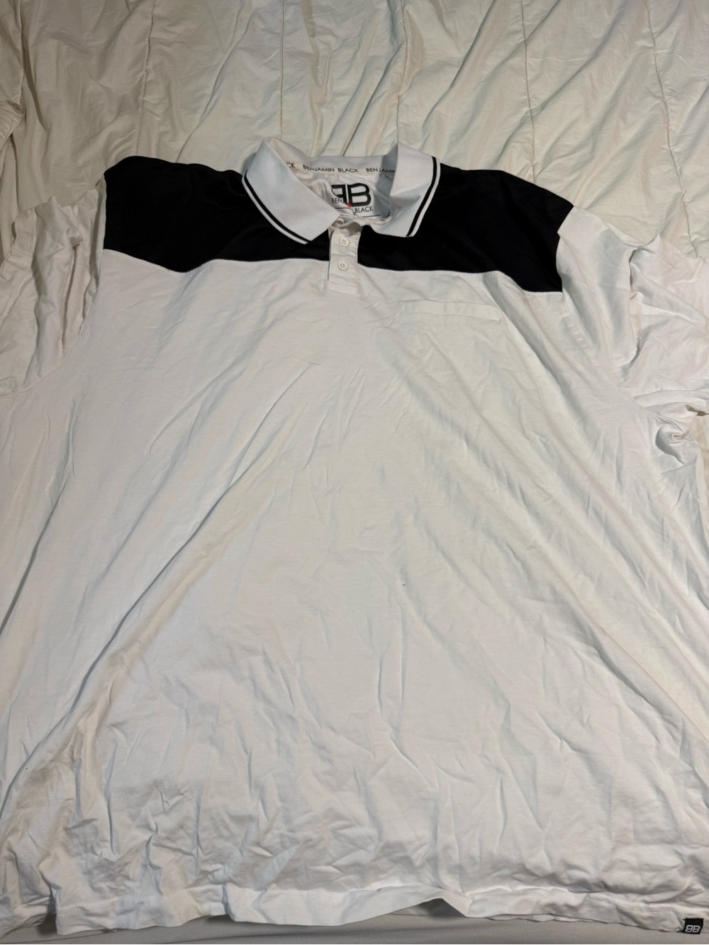 Men's White Polo with Black Contrast Yoke and Collar